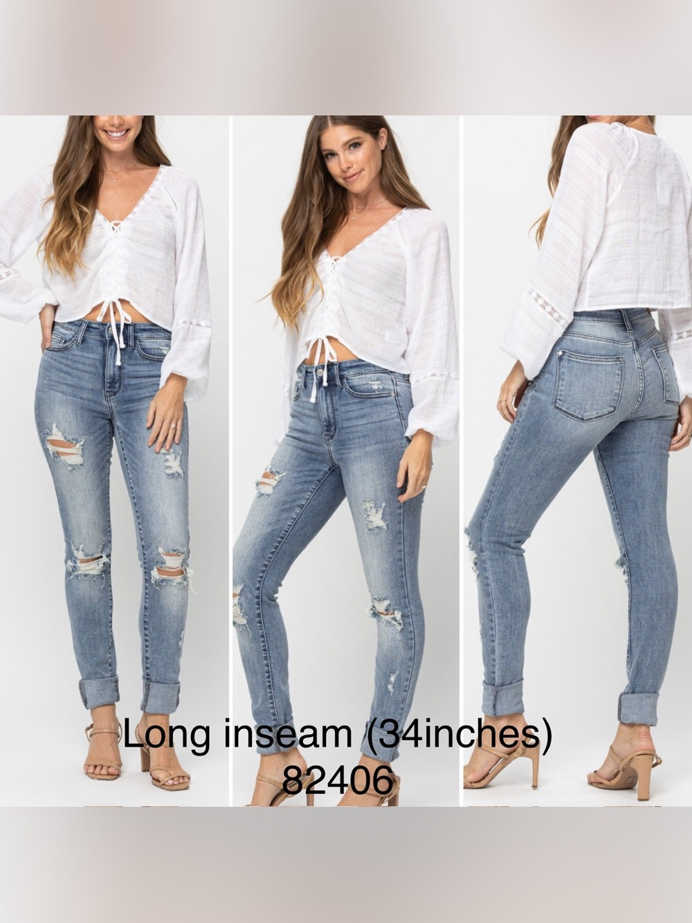 Judy blue Women's 💕Long Light Blue Distressed Skinny Jeans